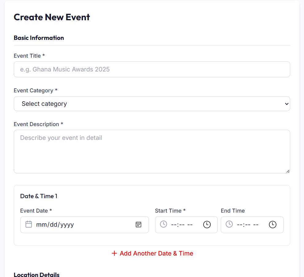 Create Event Interface